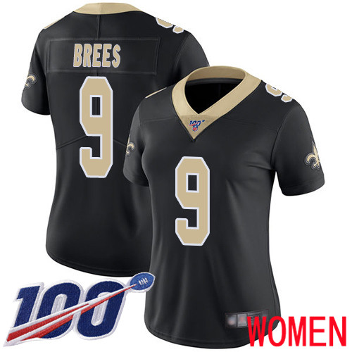 New Orleans Saints Limited Black Women Drew Brees Home Jersey NFL Football 9 100th Season Vapor Untouchable Jersey
